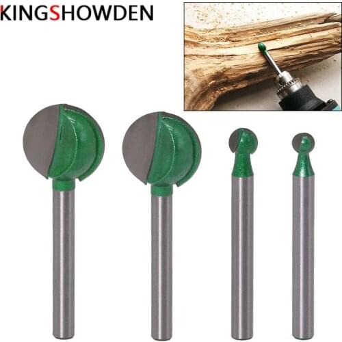 4pcs 6mm Shank Sphere Milling Cutter Set Trim Router Bit for Wood Template Pattern Bit Straight Handle Ball Carving Ball Knife