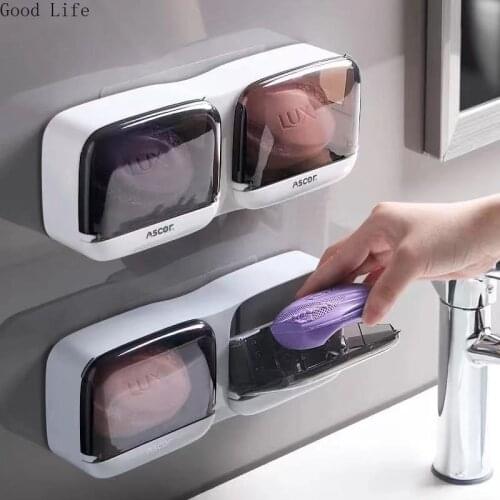 Wall-Mounted Free Perforated Drain Soap Box Dormitory Bathroom Organizer Soap Rack Shelf With Cover