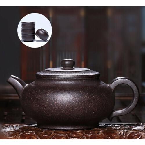 True yixing zisha tea pot marked full handmade ball shaped infuser holes pot of tea black galaxy clay original ore tea cup China