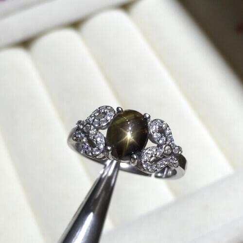 Natural Sapphire Black Star Ring for Girl 925 Sterling Silver Luxury Jewelry L0054