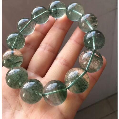 Genuine Natural Green Phantom Quartz Crystal Bracelets 17mm Round Beads Women Men Stretch Healing Crystal Phantom Bangle AAAAA