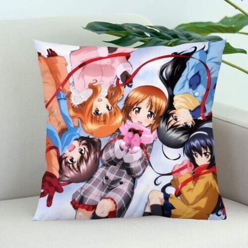 Girls und Panzer Pillow Cover Bedroom Home Office Decorative Pillowcase Square Zipper Pillow Cases Satin Soft