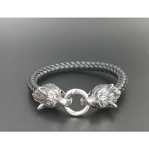 2019 New Arrival Men Stainless Steel Leather Bracelets Men Jewelry Viking Wolf Head Charms Bracelets Bangles Wristband pulseira
