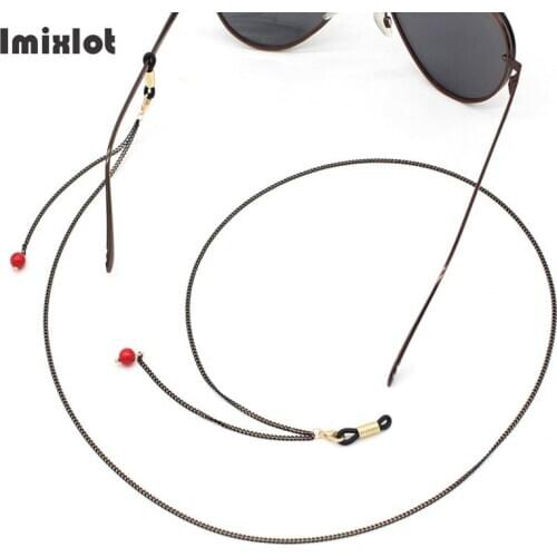 NEW Fashion Black Metal Eyeglass Chain Adjustable Ends Red Bead Pendant Sunglasses Spectacles Glasses Holder Eyewear Retainer