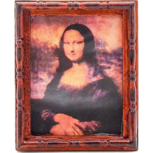 Odoria 1:12 Miniature Monalisa Paintings with Wood Frame Wall Art Living Room Bedroom Home Ornament Doll House Accessories Decor
