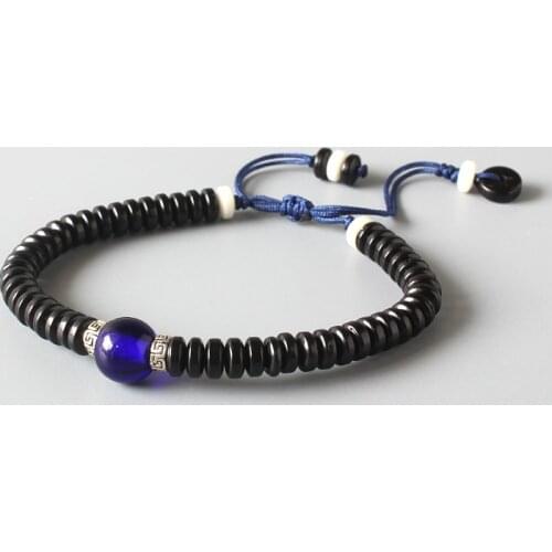 Wholesale Coconut Shell With Navy Blue Lampwork Beads Ethnic Bracelet Adjustable Size Artisan Handmade Jewelry For Men Women