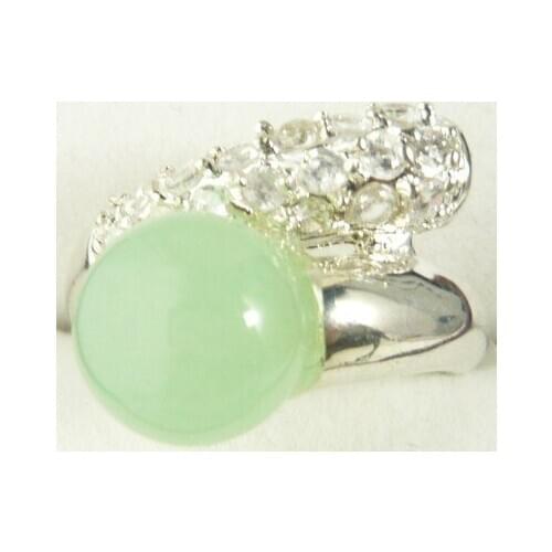 Wholesale noble light green Natural JADE silver plated crystal inlay fashion ring(#7.8.9)