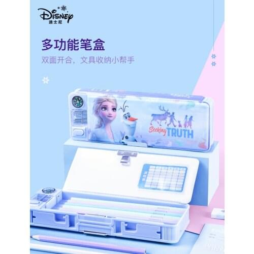 Genuine Disney Stationery Box for Schoolgirls Cute Frozen Multifunctional Pencil Box Birthday Gift School Backpack