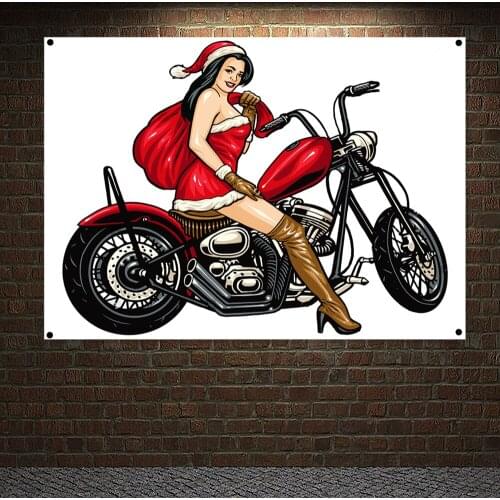 Merry Christmas Rider Posters Wall Hanging Heavy Motorcycle Tattoo Banner Flag Tapestry Nice Girls Sexy Nude Art Canvas Painting