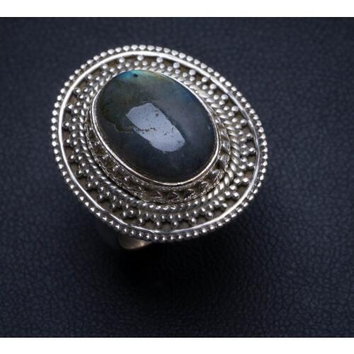 Natural Labradorite Handmade Boho 925 Sterling Silver Ring, US size 6.5 T7124