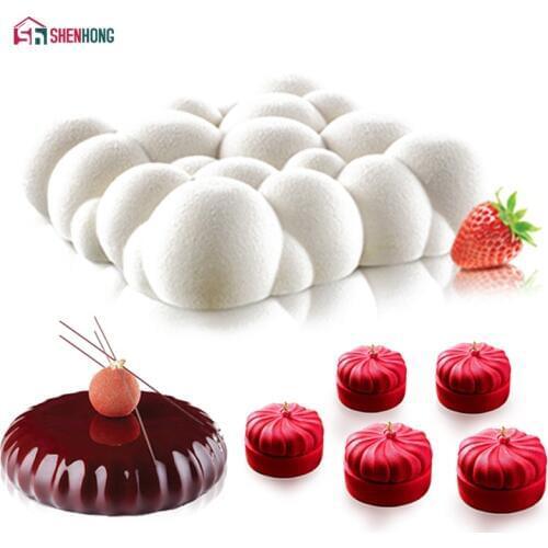 SHENHONG 3PCS/Set Art Cake Mould Pan 3D Clouds Pumpkin Round Mousse Silicone Mold Silikonowe Chocolate Moule Baking Tools