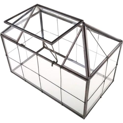 X7JB Glass Terrarium Jewelry Box Clear Glass Box Geometrical Box ,House Shape Close Glass Geometric Terrarium Tabletop Succulent
