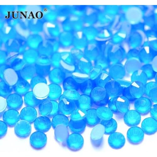 JUNAO SS6 8 10 12 16 20 30 Neon Blue Glass Rhinestone Fluorescent Candy Crystal Stones Non Hot Fix Strass 3D Nail Decorations