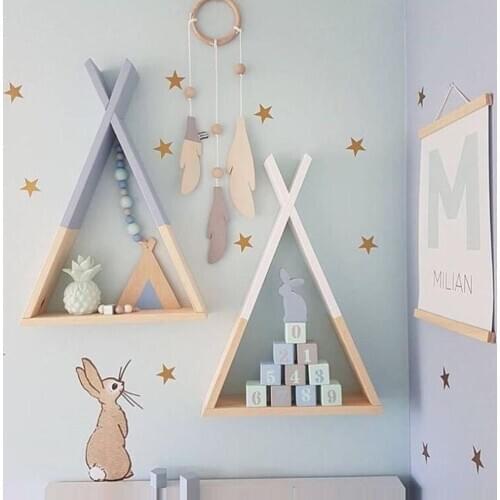 23*39cm New Creative Triangle Wall Frame House Shelf Display Rack Decorate Living Room Bedroom Children Room Crafts Storage Rack