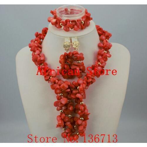 Wonderful gold color African Coral Beads Jewelry Set Nigerian Beads Necklace African Costume Jewelry Set HD325-1