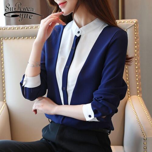 Long Sleeve Stand Collar Women Tops Casual Slim Women Clothing Office Ladies Shirts 2021 Fashion Women Chiffon Blouses 6378 50