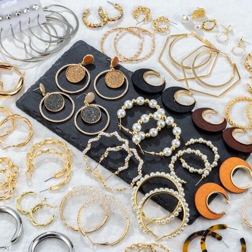 Fashion Vintage Pearl Earrings For Women Round Metal New Pendant Geometric Acrylic Earrings 2021 Trend Hanging Statement Jewelry