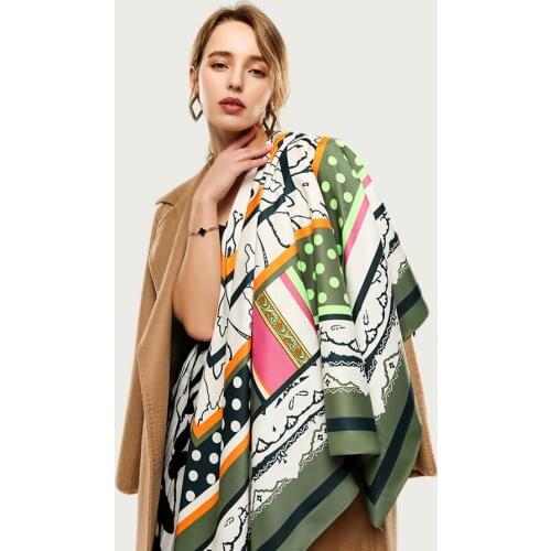 Women Square Silk Foulard Polka Large Scarf Stole Fashion Bright Wrap Neck Scarf [3629]