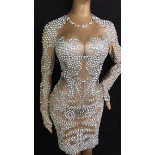 Pearls Beading Bodysuit New Jazz Dance Outfit Evening Stage Performance Costume Prom Birthday Dress Women Singer Dance Clothes