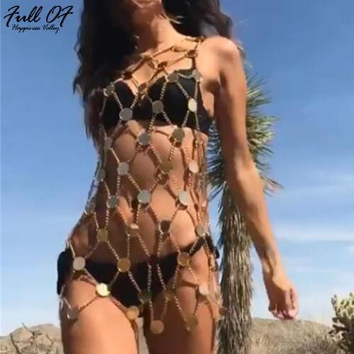 Sexy Metal chain Sparkling Summer Dress Women Mesh Hollow Gold silver Sequins Dress 2020 luxury Nightclub Party Dresses Vestidos