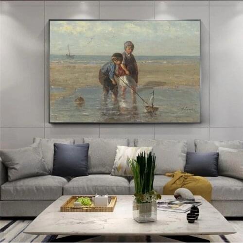 Famous Painting The toy sailboat by JOZEF ISRAELS Art Oil Painting Prints on Canvas Wall Art Picture For Living Room Home Decor