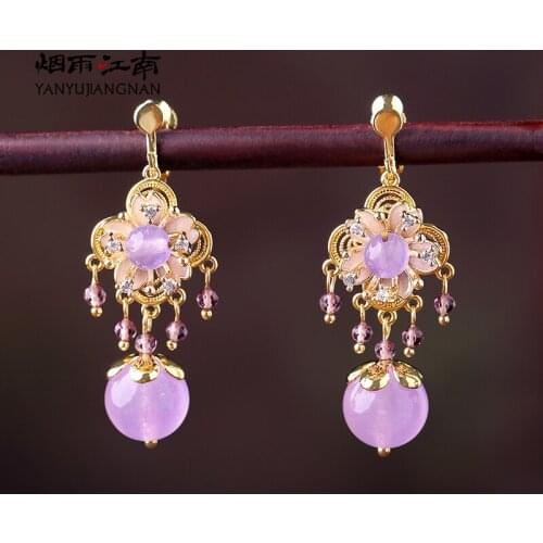 1 pair Ancient Style Womens Hanfu Decor Long Earrings Daily Ear Clips Cosplay Accessories Jewelry Women Girl Gift