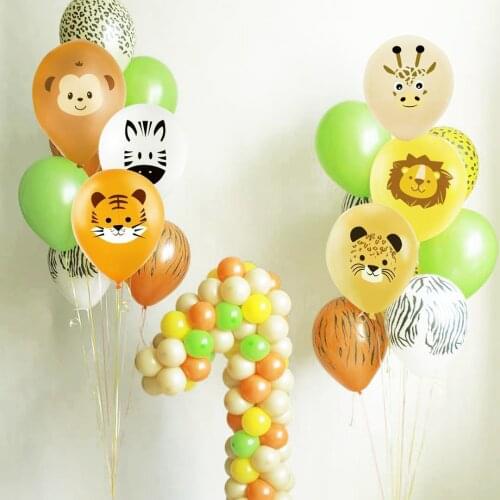 10PCS Cartoon Animal Balloon Tiger/Lion/Zebra Latex Balls Kids Gift Jungle Safari Birthday Party DIY Decoration Home Supplies