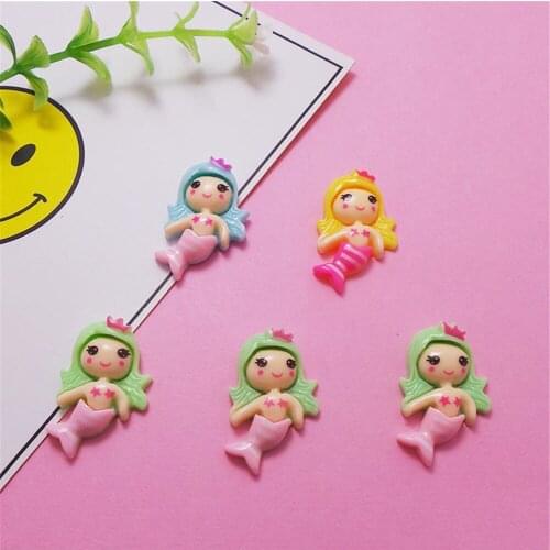 100Pcs Mixed Kawaii Cute Resin Mermaid Decoration Crafts 24mm Flatback Cabochon Embellishments For Scrapbooking Diy Accessories