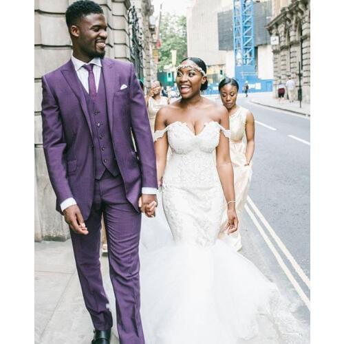 2017 Latest Coat Pant Designs Purple Tuxedo Wedding Suits Slim Fit 3 Piece Custom Men Suit Groomsman Blazers Terno Masuclino 007