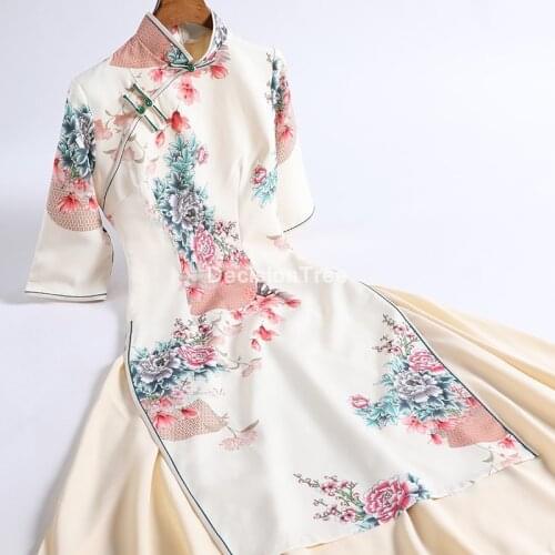 2021 traditional vietnam ao dai chinese dress qipao for women flower print cheongsam ethnic style costume floral aodai dress
