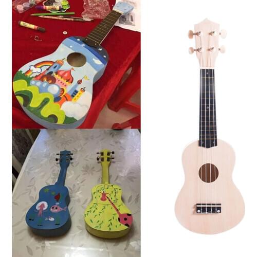 21 Inch Raw wood color Ukulele DIY Kit Handicrafts Support Painting Kids Children Toy Assembly for Beginner Amateur