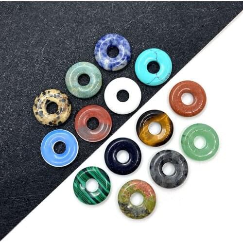 3pcs Natural Semi-precious Stone Nostalgic Ring, Donut Pendant, Multicolor DIY Handmade, Jewelry and Clothing Pendant, Size 18mm