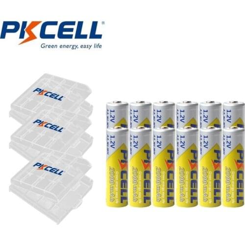 12Pcs PKCELL AA Rechargeable Battery 2000mah NIMH Battery 1.2V Batteries With 3Pcs Battery Holder Boxes For Digital Camera