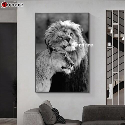 Black and white Two Lions Diamond Painting animal Embroidery Full square round drilling 5d Diamond Mosaic kits decoration salon