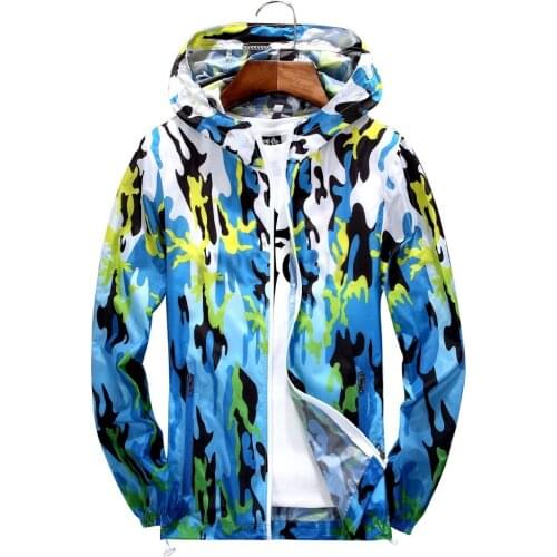 B New Men Women Ultra-Light Gradient Printed Skin Jackets Mens Coats Thin Spring Autumn Quick Dry Women Hooded Coats