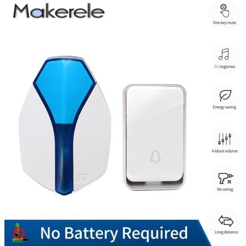 EU Plug Wireless Self-powered Smart LED Light Doorbells button and receiver No Battery Requiring with 1/2 button 1/2 Receiver