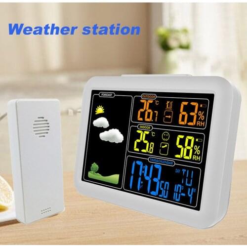 Digital Alarm Clock Weather Forecast Station Indoor Outdoor Temperature and Humidity Meter with 5min Snooze Function