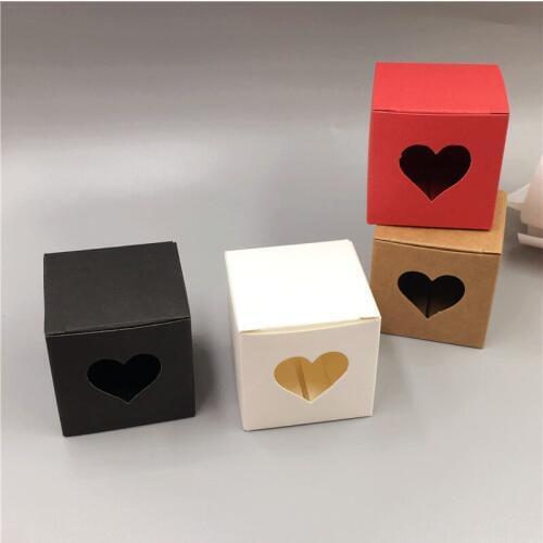Colour 5x5x5cm Love Heart Candy Wrapping Box Kraft paper Gift Bag Wedding Gift Box Decor Supplies 20/50/100/200pcs