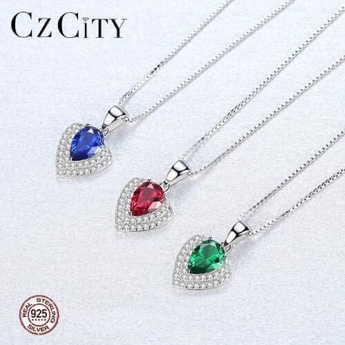 CZCITY Design Heart Gemstone Pendant Necklace for Women High-quality 925 Sterling Silver Luxury CZ Three Colors Charming Jewelry