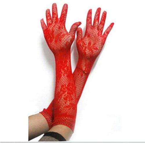 Elegant Women Ultra-thin Long Summer Driving Cycling Sexy Red Sunscreen Gloves Female Anti-UV Elasticity Lace Mesh Gloves