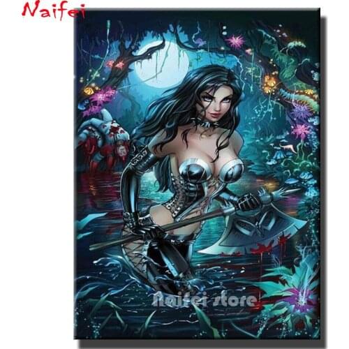Sexy Anime Lady 5D DIY Diamond Painting Square Round Diamond Embroidery Picture Of Rhinestone Mosaic Warrior Fairy Decor