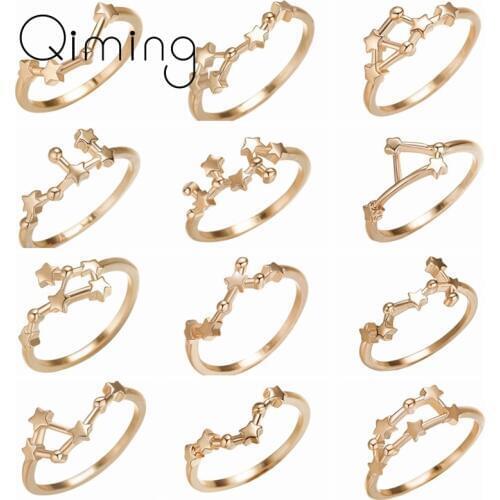 Women 12 Constellation Gold Ring Zodiac Gemini Taurus Cancer Aries Rings fashion Toe Finger Ring Fashion Jewelry Gift