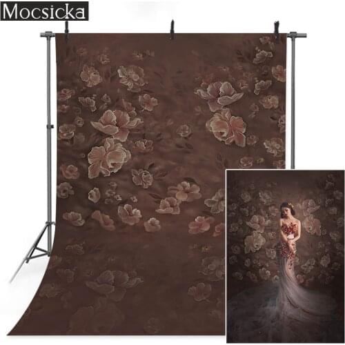 Brown Floral Texture Portrait Backdrop Flowers Abstract Retro Wedding Bridal Shower Background Photo Studio Birthday Photography
