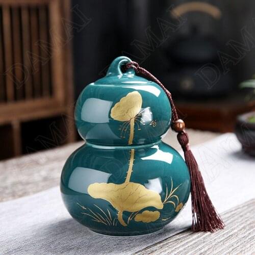 Creativity Gourd Ceramic Tea Tins Chinese Modern Painted Sealed Split Format Tea Leaves Storage Tin with Lid Home Decoration