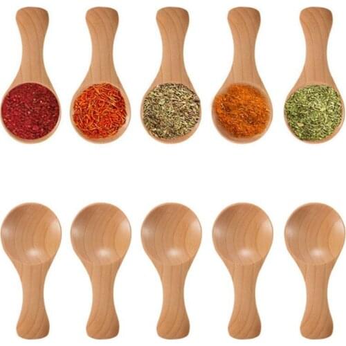 10pcs Japanese Style Short Handle Small Wooden Spoon Kids Mini Teaspoon for Small Jars Jam Spices Condiments Sugar Honey