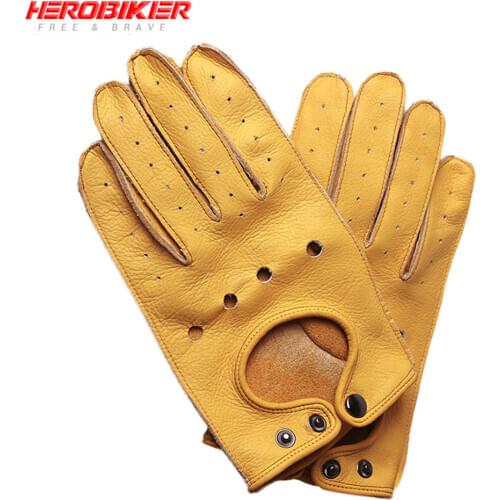 HEROBIKER Motorcycle Gloves Guantes Moto Men Retro Motorcycle Gloves Leather Moto Full Finger Vintage Motorbike Riding Gloves
