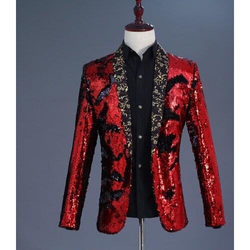Mens Jacket Singer Stage Performance Costume Sequins Jacket Court Style Coat Plus Size