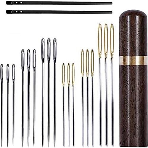 LMDZ 21pcs Leather Crafts Needles Kit 18 Pcs Large Eye Needles with 2 Pcs Lacing Needles 1 Pcs Sewing Needle Case for Leather