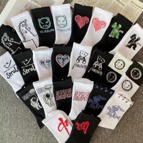 5 pairs of socks for men and women cute astronaut bear funny monster smiley face pattern Korean summer trend fashion couple sock