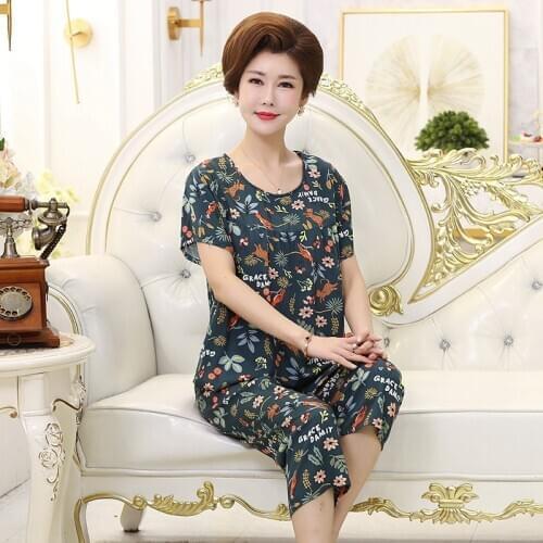 Fdfklak Print Floral Pyjamas Suit 2 PCS Sleepwear Summer Home Clothes New XL-4XL Plus Size Pajamas For Women Cotton Pijamas